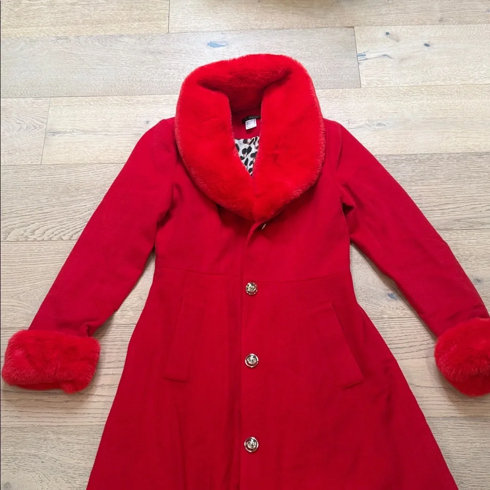 Venus Faux Wool A-Line Maxi Glam Coat – Vibrant Red – Size 6 – NWOT - Picture 10 of 14